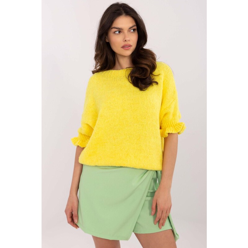 MladaModa Oversize sveter s krátkym rukávom model 91399 žltý 65578879