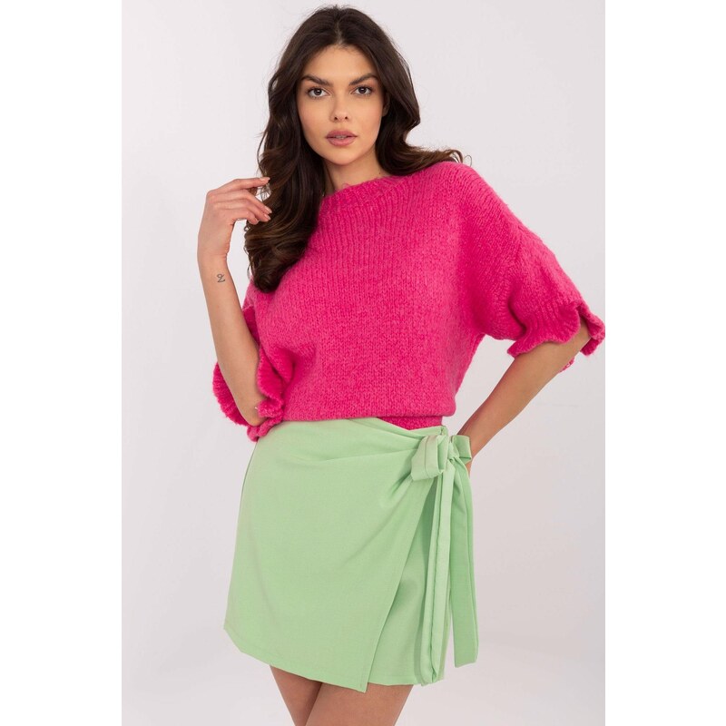 MladaModa Oversize sveter s krátkym rukávom model 91399 neónovo ružový 65578882