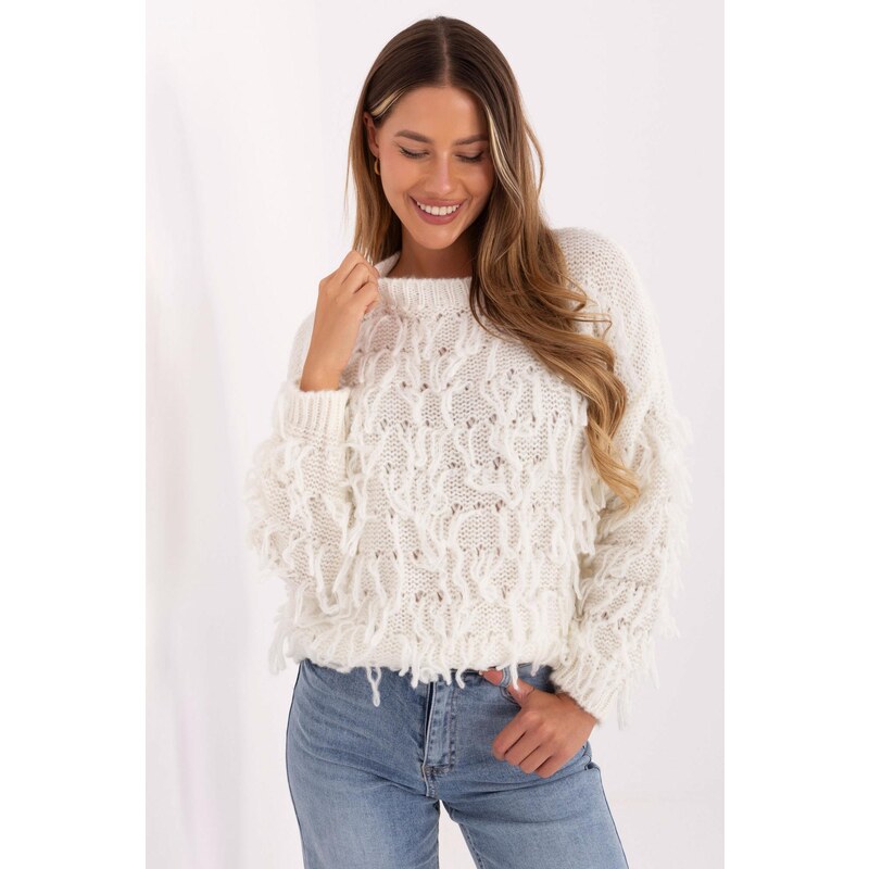 MladaModa Oversize sveter so strapcami model 200886 farba ecru 65578933