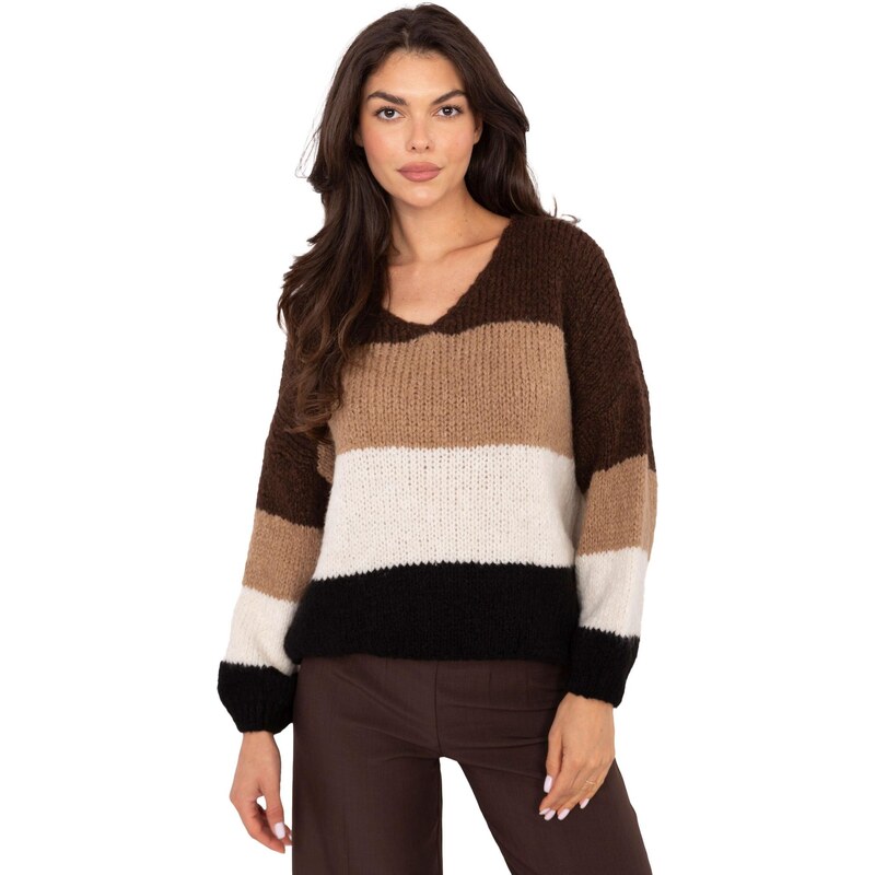 MladaModa Pruhovaný sveter model 40985 hnedý 65578964