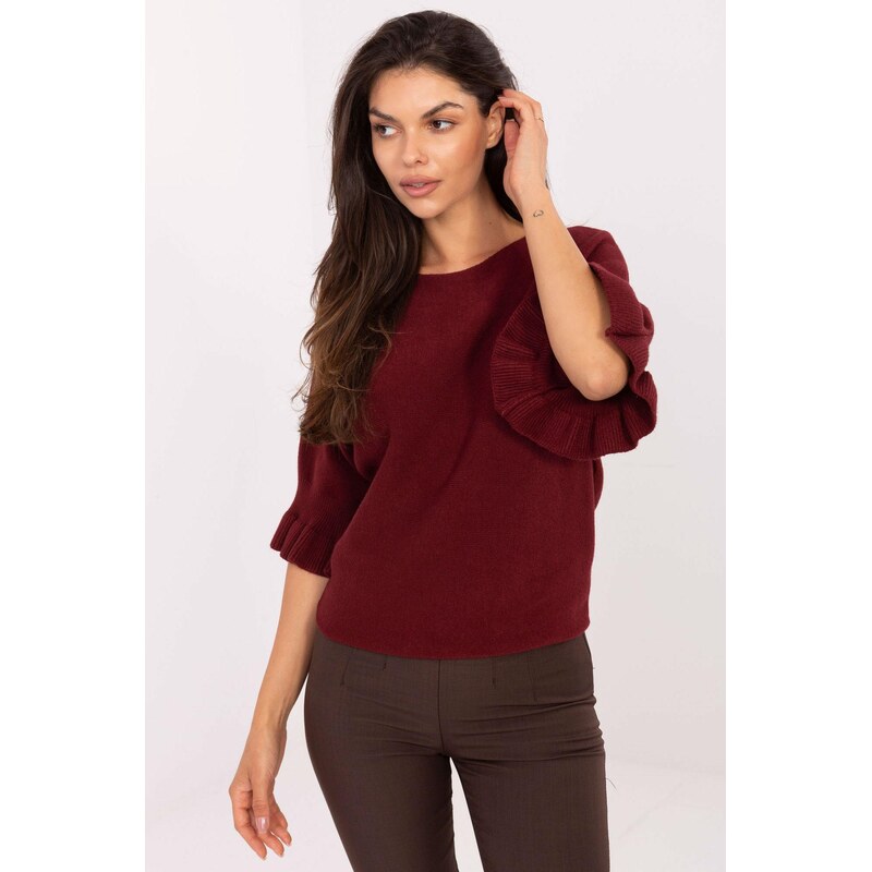 MladaModa Sveter s krátkym volánovým rukávom model 24465 bordový 65578973