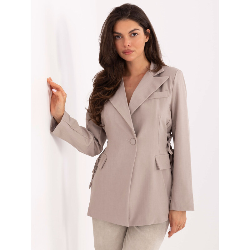 ITALY MODA Béžový dámsky blejzer s korzetovým viazaním na bokoch MI-MA 66150395