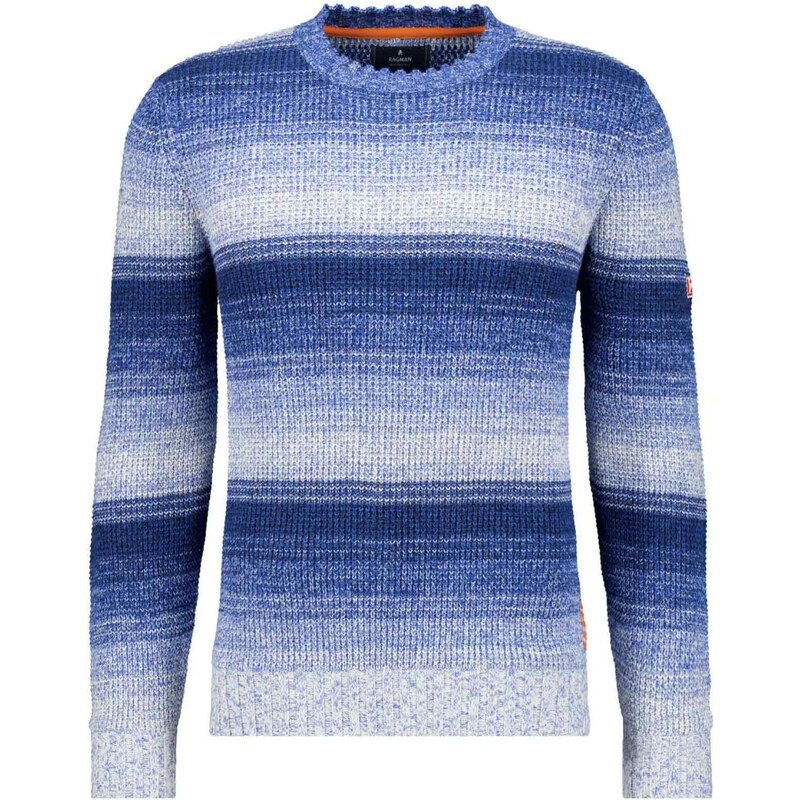 Pánsky modrý bavlnený pruhovaný pulóver RAGMAN 65589927