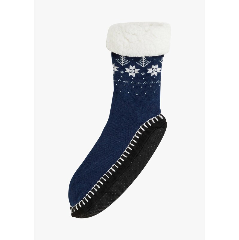 bonprix Ponožky s protišmykovou podrážkou a s kožušinkou, farba modrá 58256168