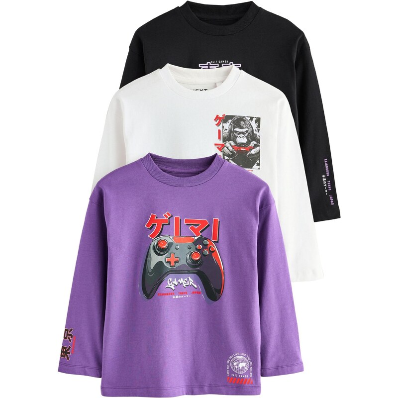 Next Tričko sivá / fialová / čierna / biela 65887821