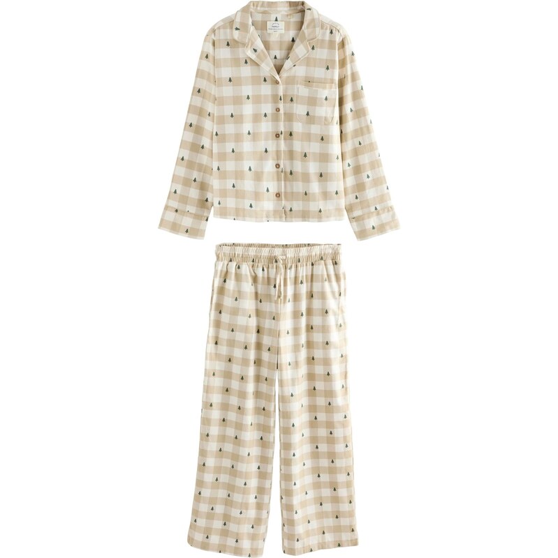 Next Pyžamo béžová / tmavozelená / biela 65663316