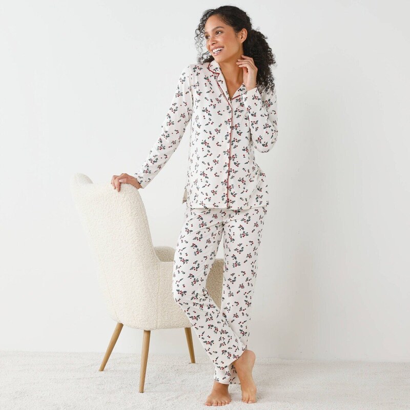 Pyžamo s kabátikom na gombíky a potlačou cezmíny ražná/čerešňová 044 59055172