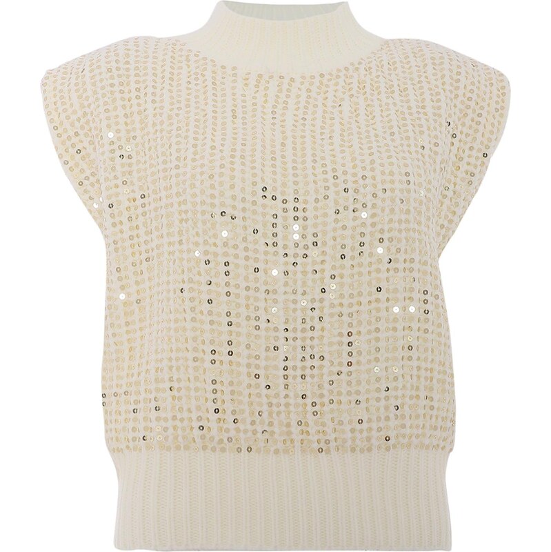 faina Sveter zlatá / biela ako vlna 65868562