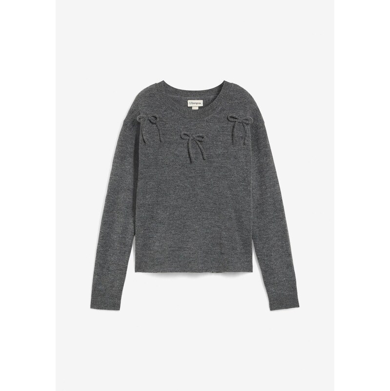 bonprix Pulóver s mašľami, farba šedá 65595846