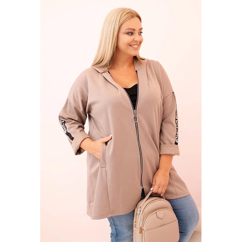 MladaModa Mikina s kapucňou a zipsom a ozdobnými rukávmi model 0216 65626722