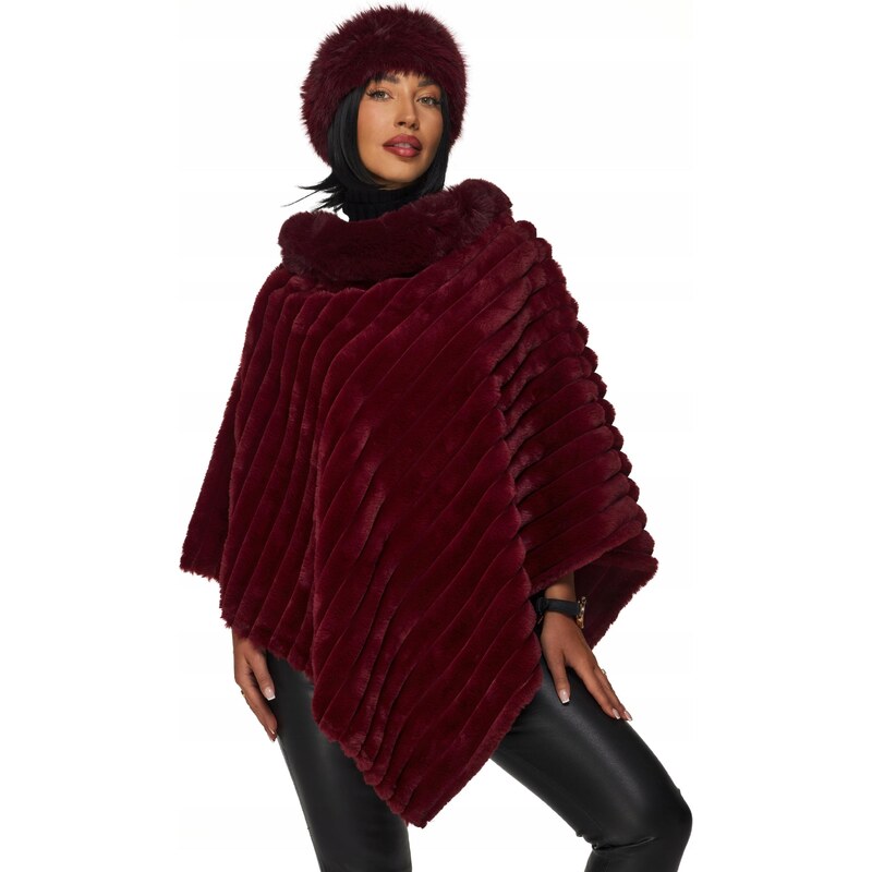 Fashionweek Exkluzívne teplé dámske pončo s umelou kožušinou KARR017 48752226