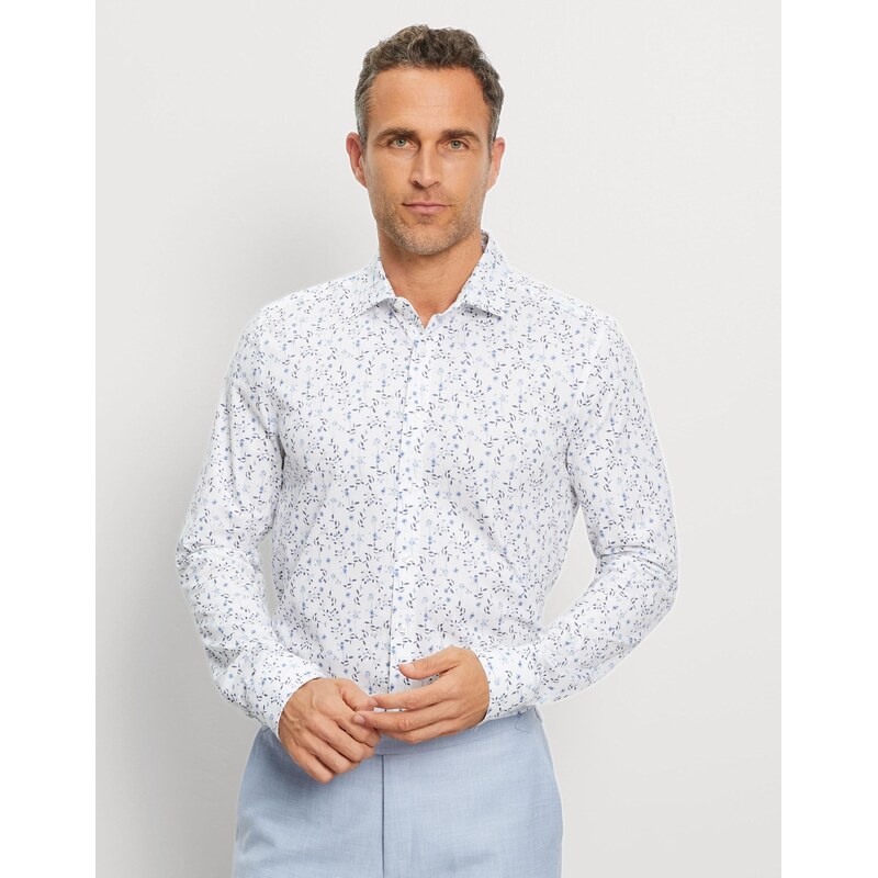 Pánska biela košeľa so vzorom Dynamic Flex Jersey OLYMP body fit 63411815