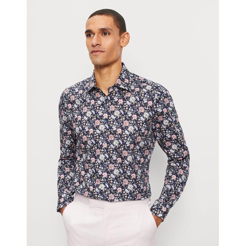 Pánska modrá kvietkovaná košeľa OLYMP body fit 63411817