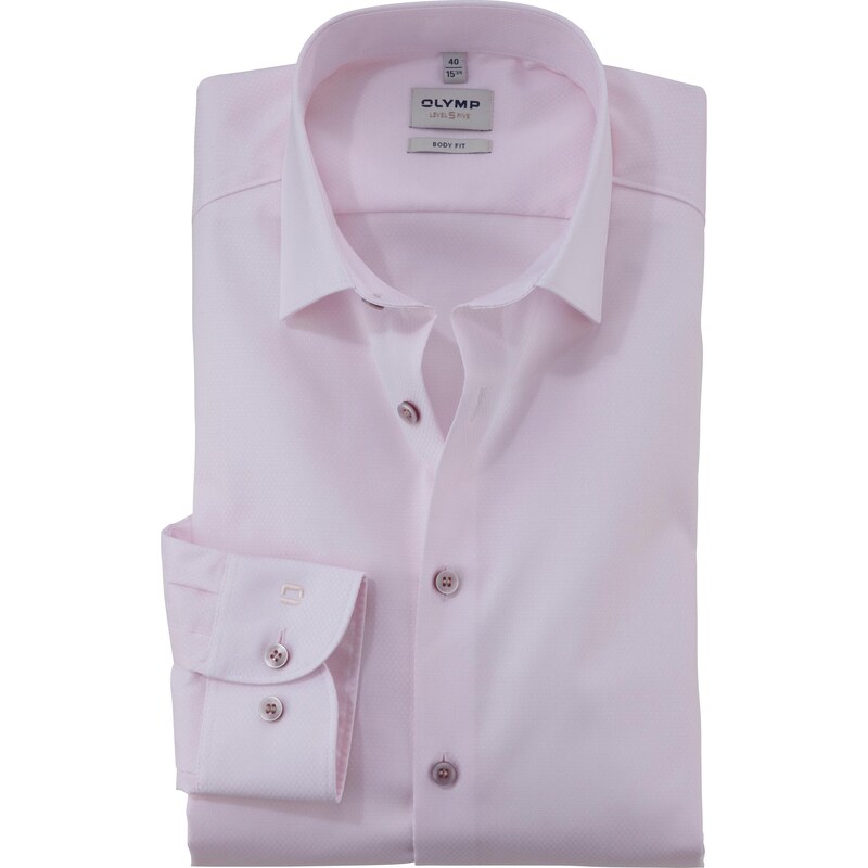 Pánska ružová košeľa Level 5 so štruktúrou OLYMP body fit 63411819