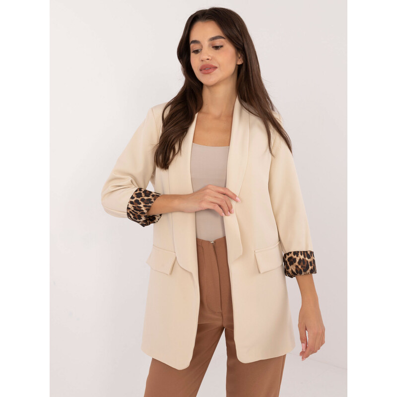 ITALY MODA Svetlobéžové sako s leopardím vzorom DHJ-MA-18657-1.86 58151870