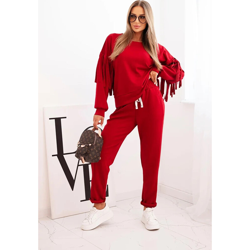 Kesi Vínová dámska viskózová tepláková súprava so strapcami na 65607027