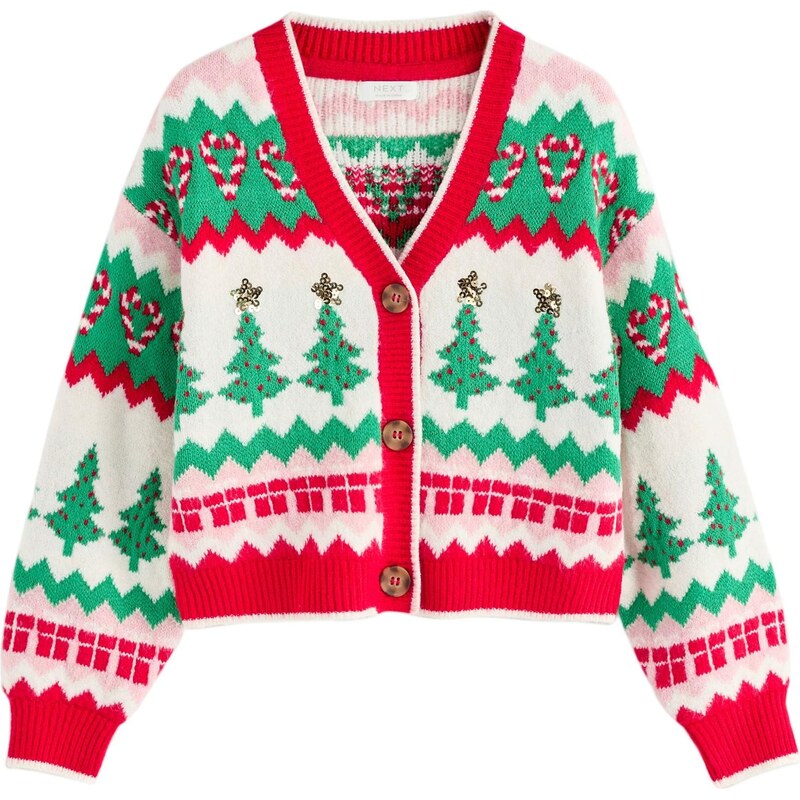 Next Kardigán Christmas Tree zlatá / zelená / červená / biela 65888801