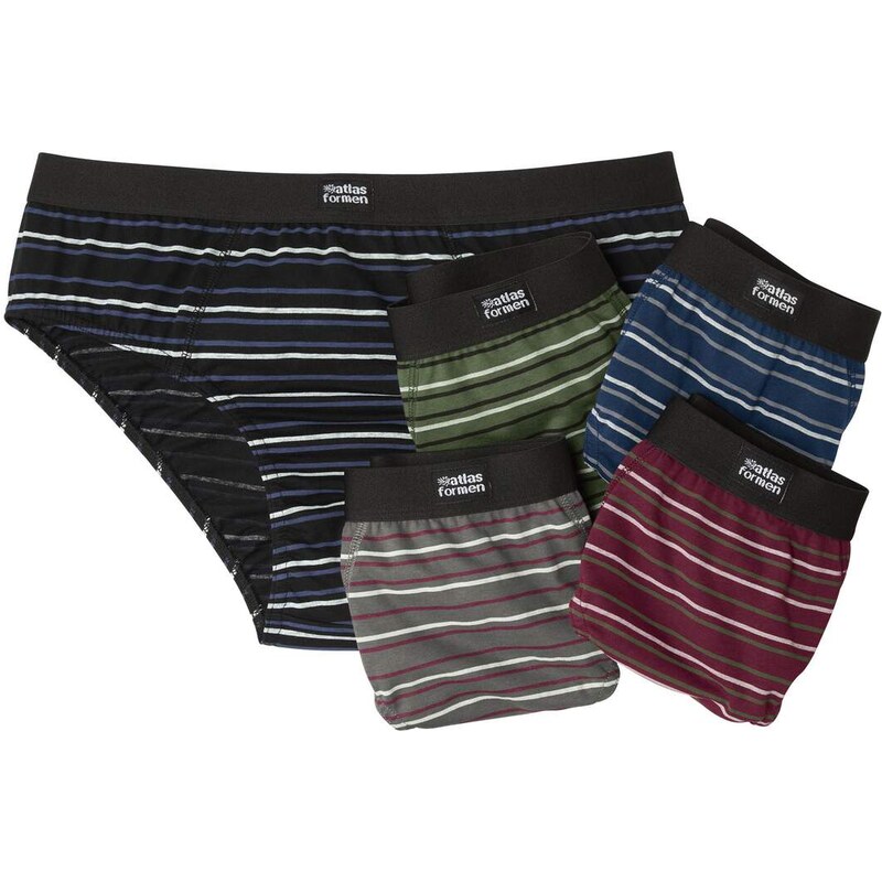 Sada 5 prúžkovaných bavlnených slipov Atlas For Men Modrá 65607837