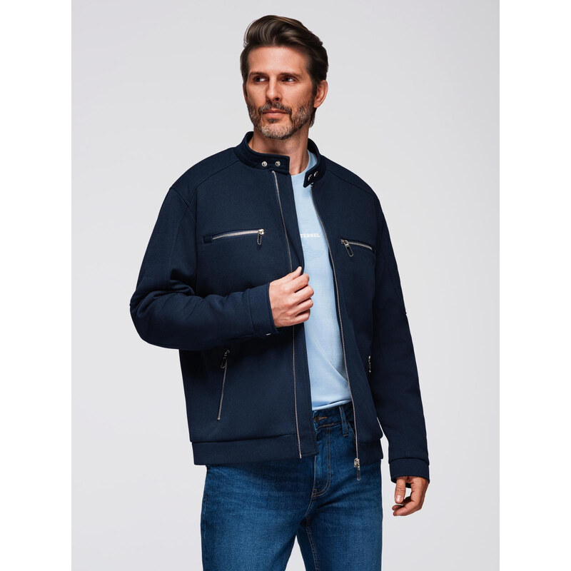 Ombre Mens biker jacket with collar and pockets - navy blue 57761072