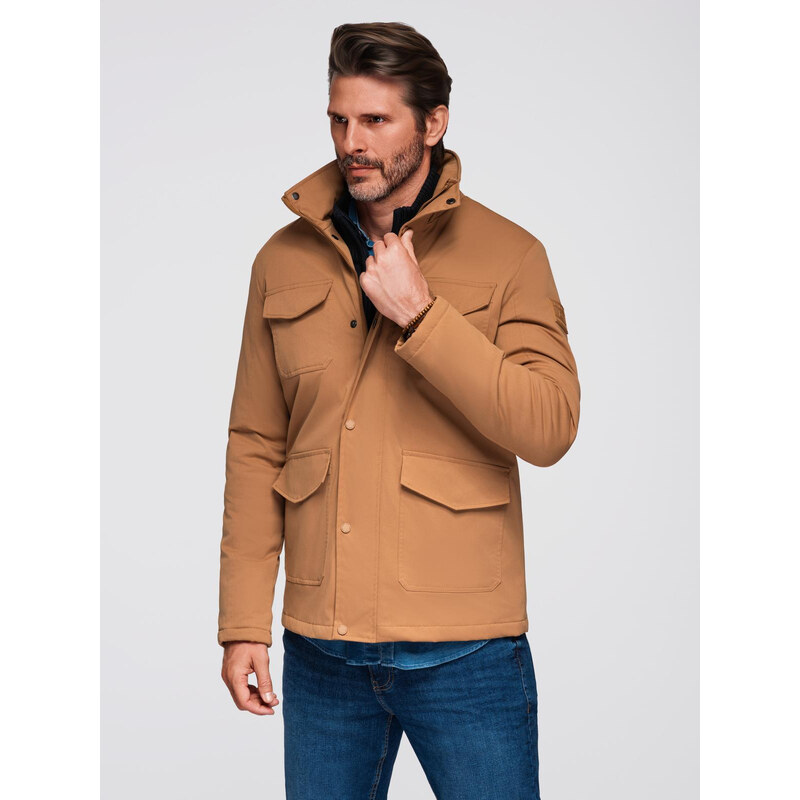 Ombre Mens lightweight jacket with pockets and high collar - brown 64786281