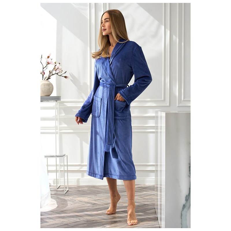 L&L Dlhý dámsky župan Aura modrý bez kapucne 65609321