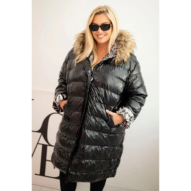Kesi Čierna dámska lesklá zimná prešívaná bunda s kapucňou 65618748