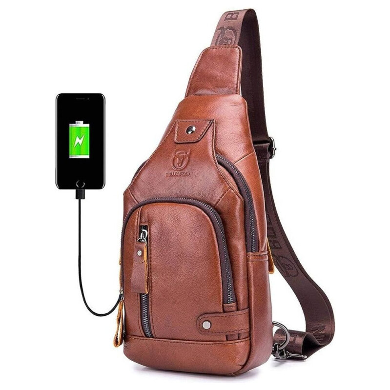 Bullcaptain kožená taška cez rameno s USB Helmer Hnedý 5L 65227741