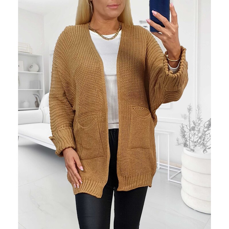 Kardigán s vreckami karamelový 65611358