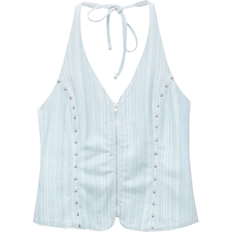 Pull&Bear Top pastelovo modrá / svetlomodrá / šedobiela 65886065