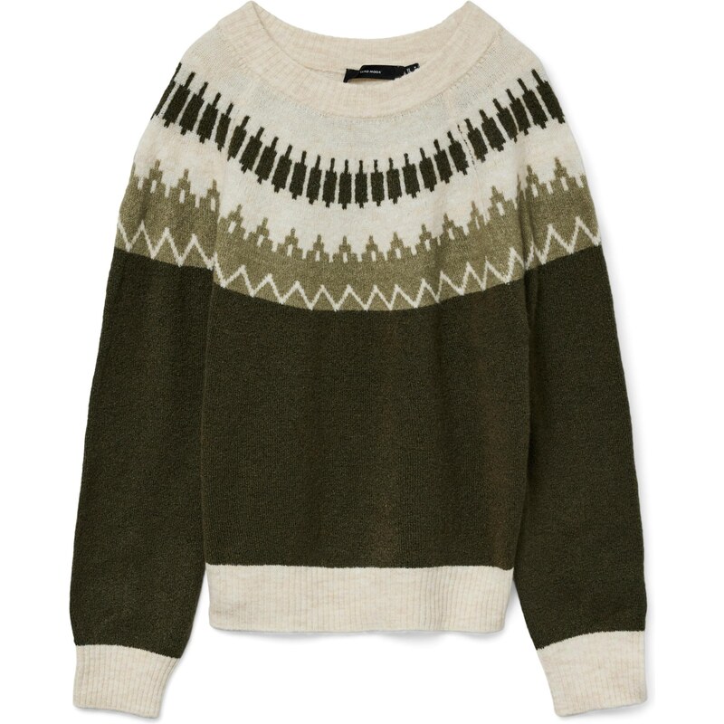 VERO MODA Sveter VMSIMONE krémová / olivová / tmavozelená 61944347