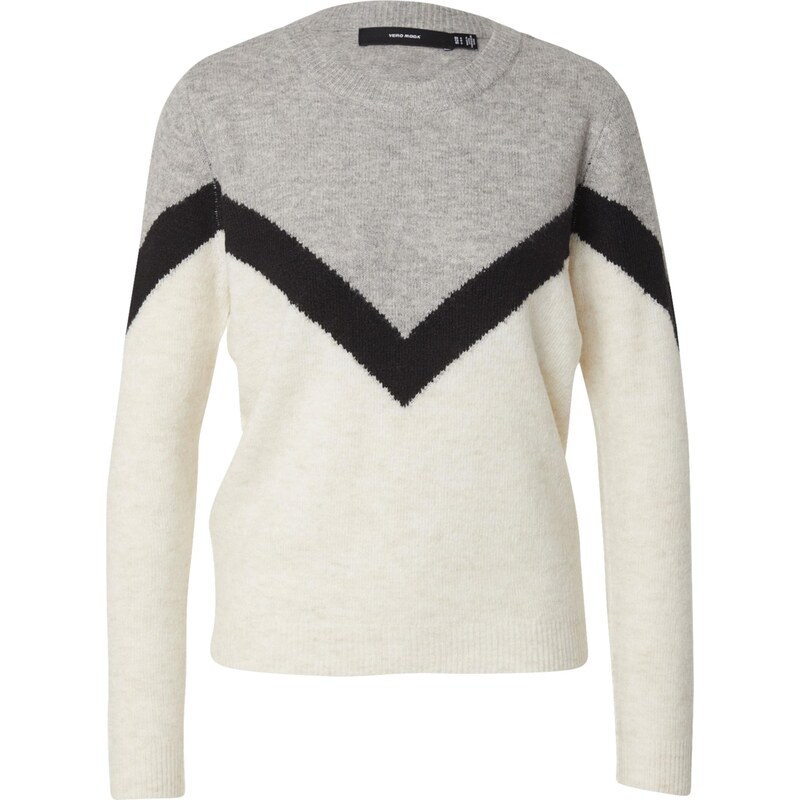 VERO MODA Sveter VMPLAZA sivá melírovaná / čierna / prírodná biela 65891358
