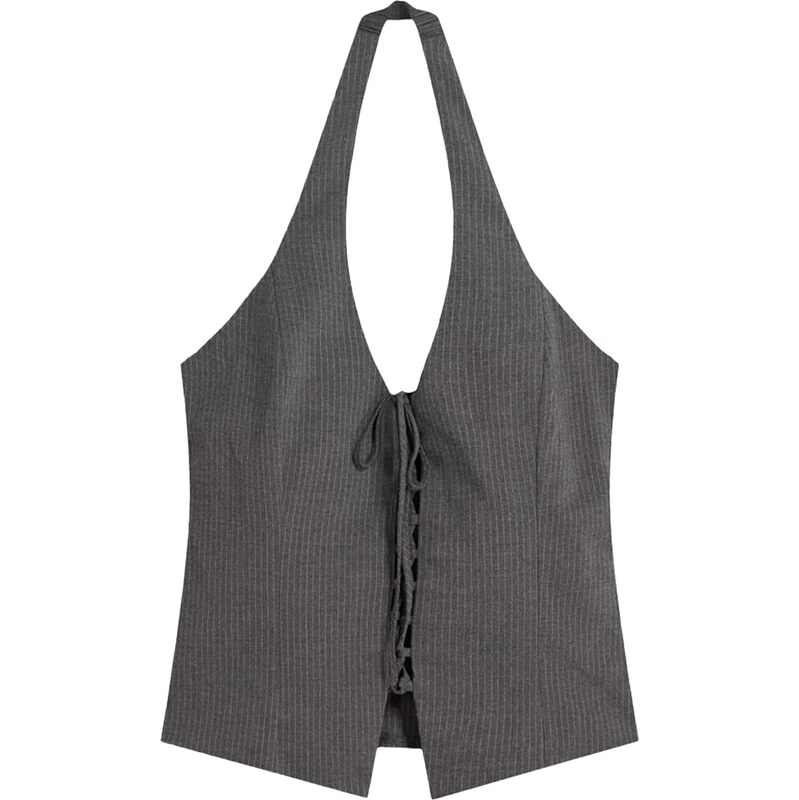 Bershka Top sivá / tmavosivá 65893154