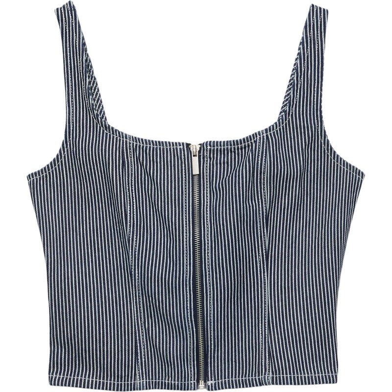 Pull&Bear Top tmavomodrá / šedobiela 65894134