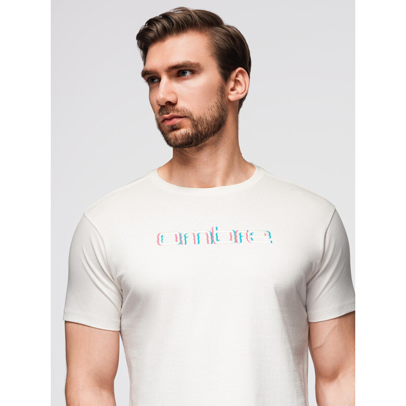 Ombre Mens T-shirt with embroidery on chest - white 65656142