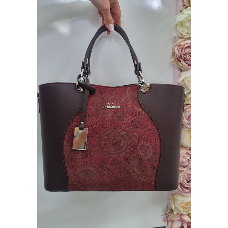 E-shop Katrins Fashion Bordová kožená kabelka do ruky Natascia