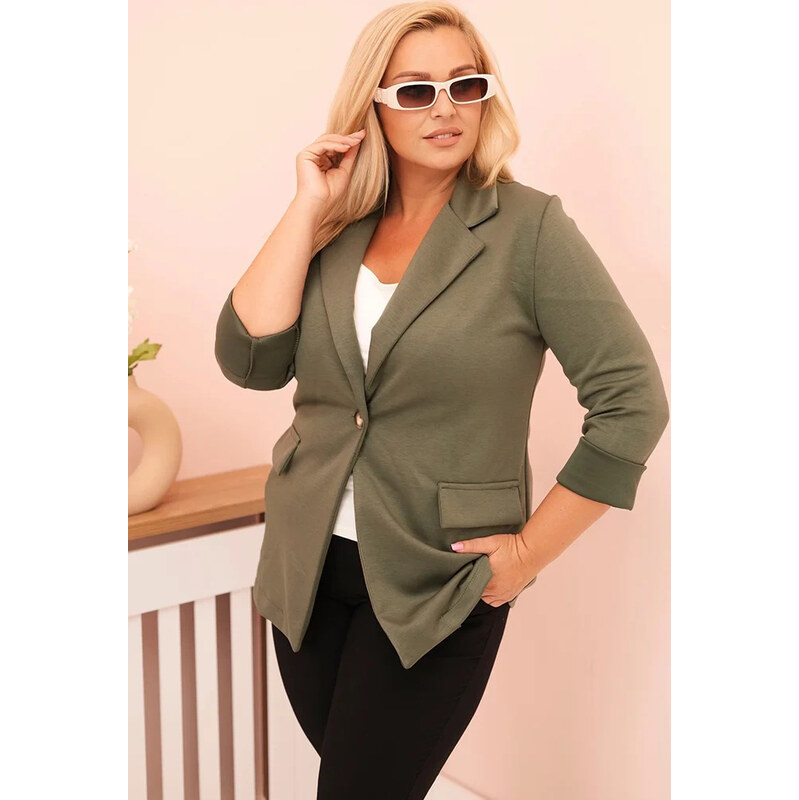 Kesi Khaki dámsky viskózový plus size blejzer s klasickým golierom 65618731