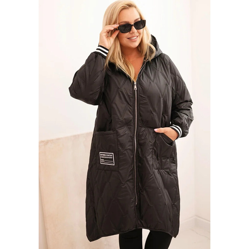Kesi Čierna dámska plus size prešívaná bunda s kapucňou a manžetami 65618742