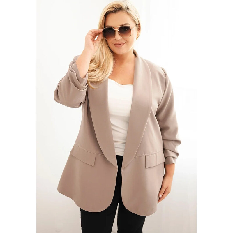 Kesi Włoski Béžový dámsky elegantný plus size blejzer 65618739