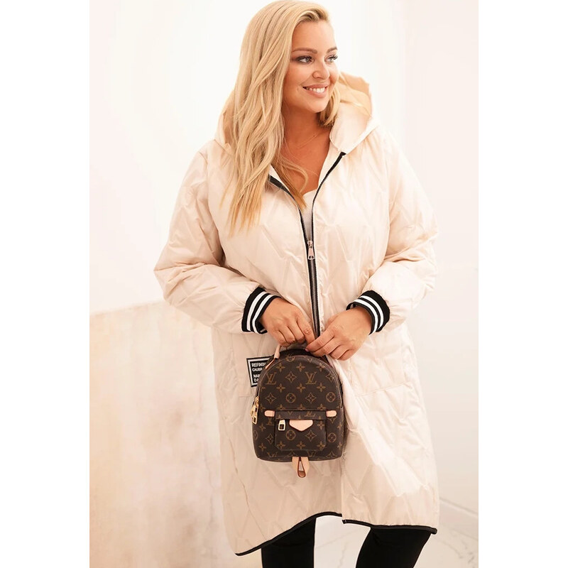 Kesi Smotanová dámska plus size prešívaná bunda s kapucňou a manžetami 65618746