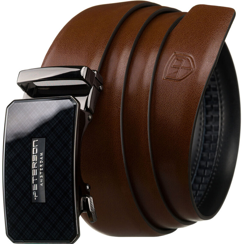 Peterson Pánsky hnedý kožený opasok s automatickou striebornou prackou 65203473