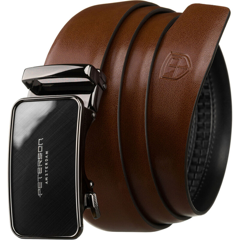 Peterson Elegantný pánsky kožený opasok v hnedej farbe so striebornou 65203475