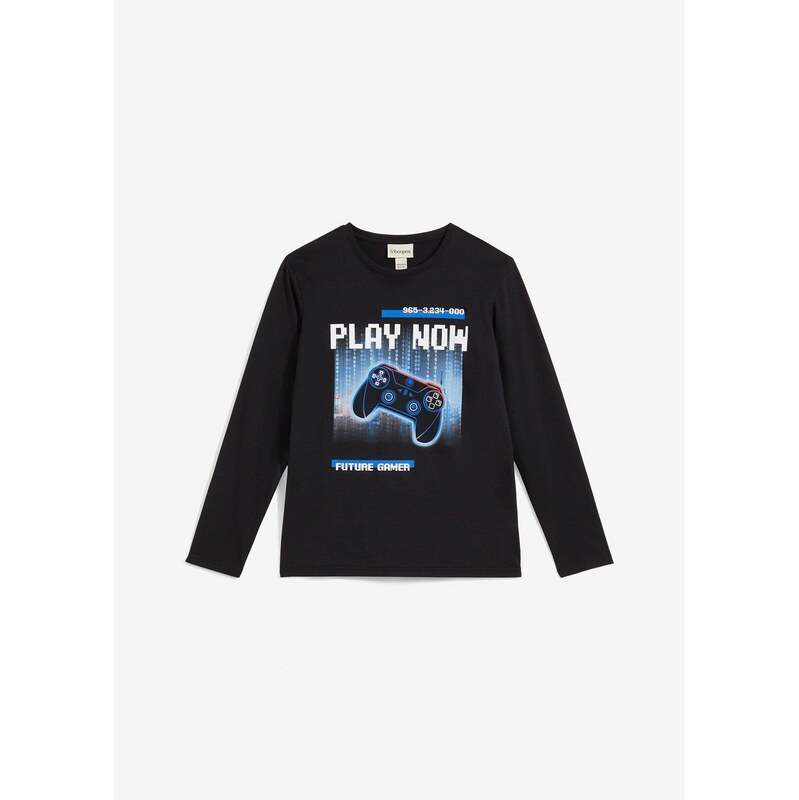 bonprix Tričko s dlhým rukávom z čistej bavlny, farba čierna 48958930