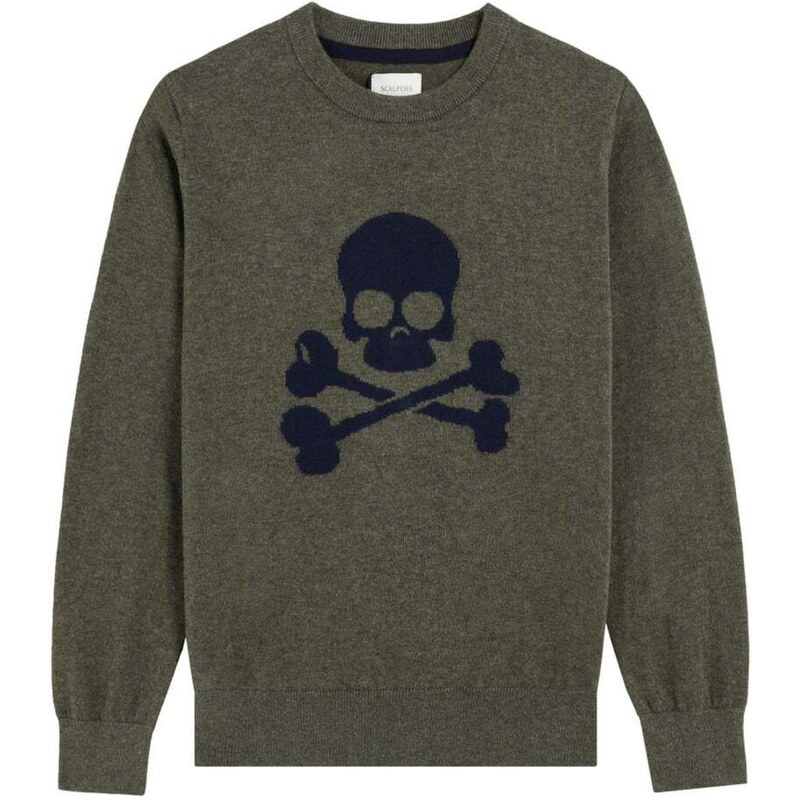 Scalpers Sveter Skull Intarsia námornícka modrá / olivová 65889758