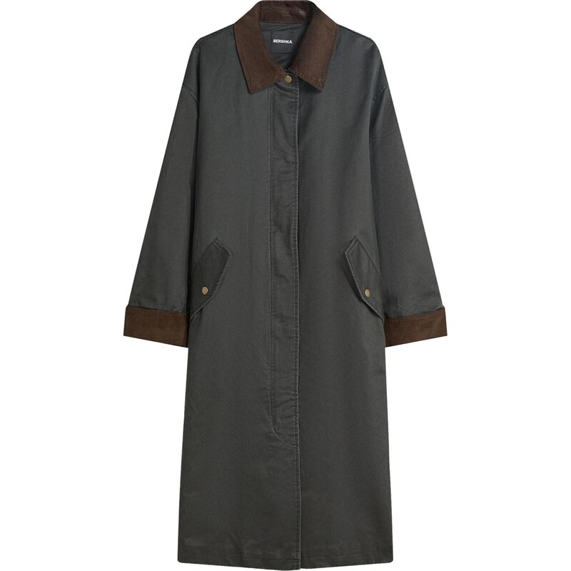 Bershka Prechodný kabát hnedá / tmavosivá 65981033