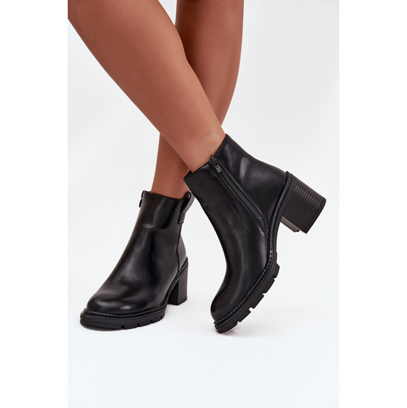 Boto Zateplené dámske členkové čižmy z ekokůže na podpätku čierne 65927792