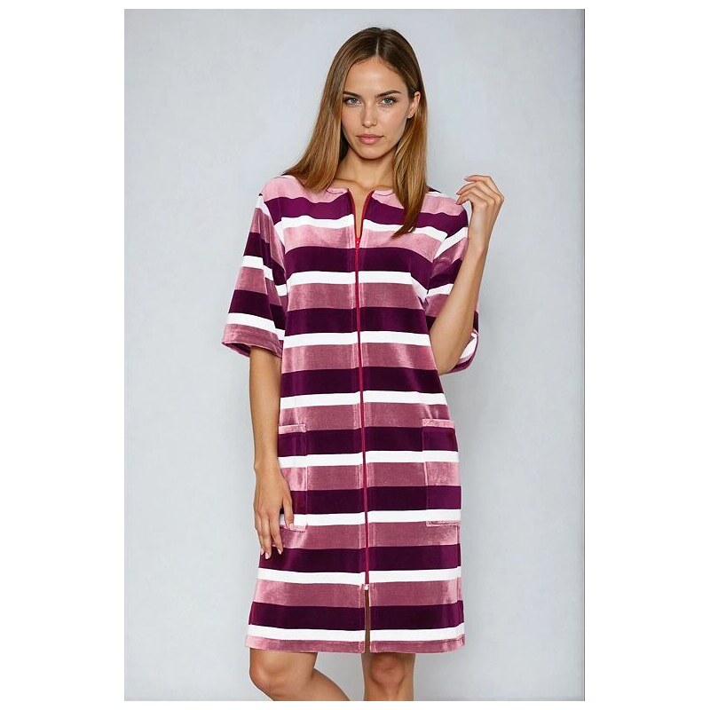 Wanmar Velúrový župan na zips vínový 15566343