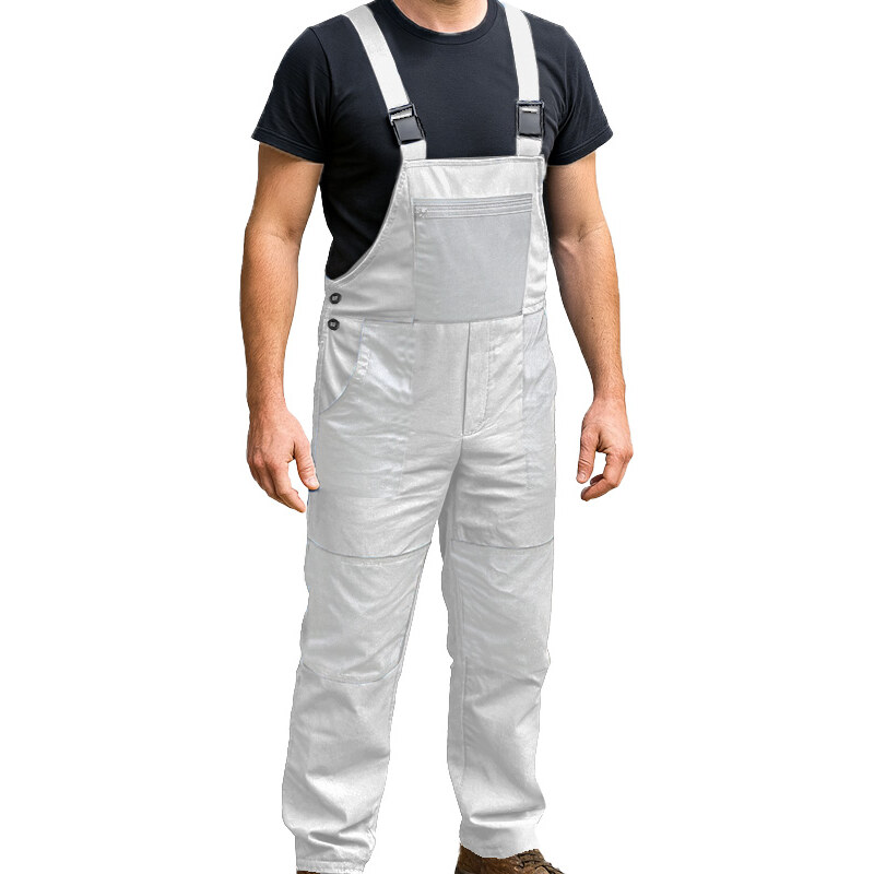 TifanTEX pánske nohavice s trakmi Work White 16958621