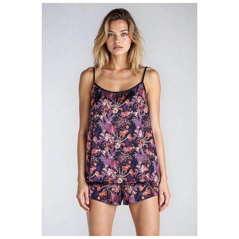 Italian Fashion Dámske saténové pyžamo Tibesti fialové kvetiny 26762954