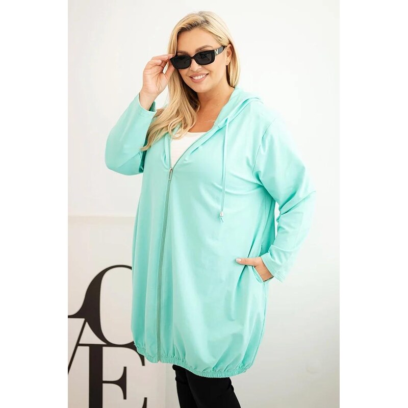 MladaModa Oversize mikina so zipsom a kapucňou model 6366 mentolová 65626301