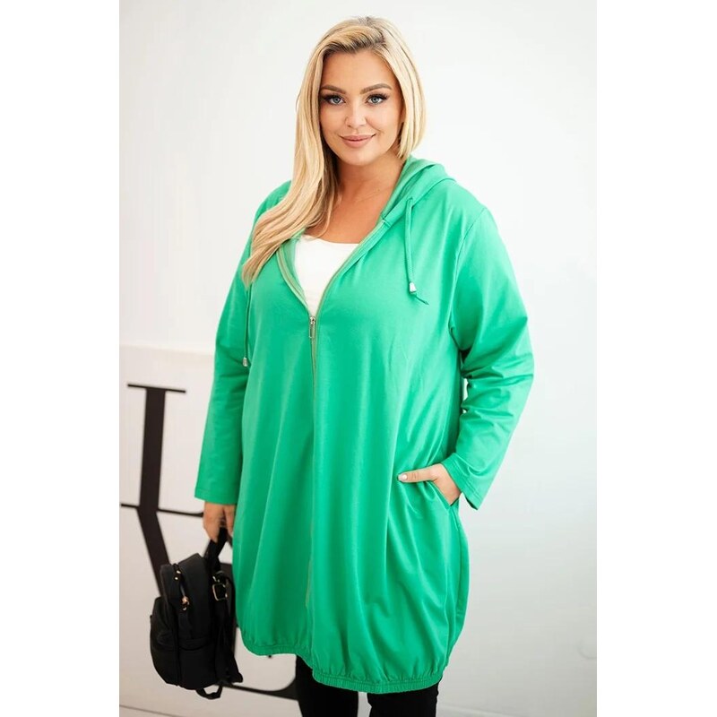 MladaModa Oversize mikina so zipsom a kapucňou model 6366 zelená 65626300